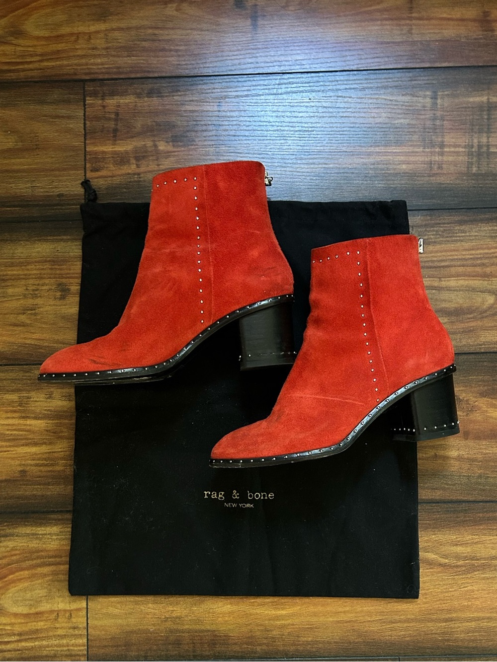 rag & bone Red Suede Studded Ankle Boots Sz 36
